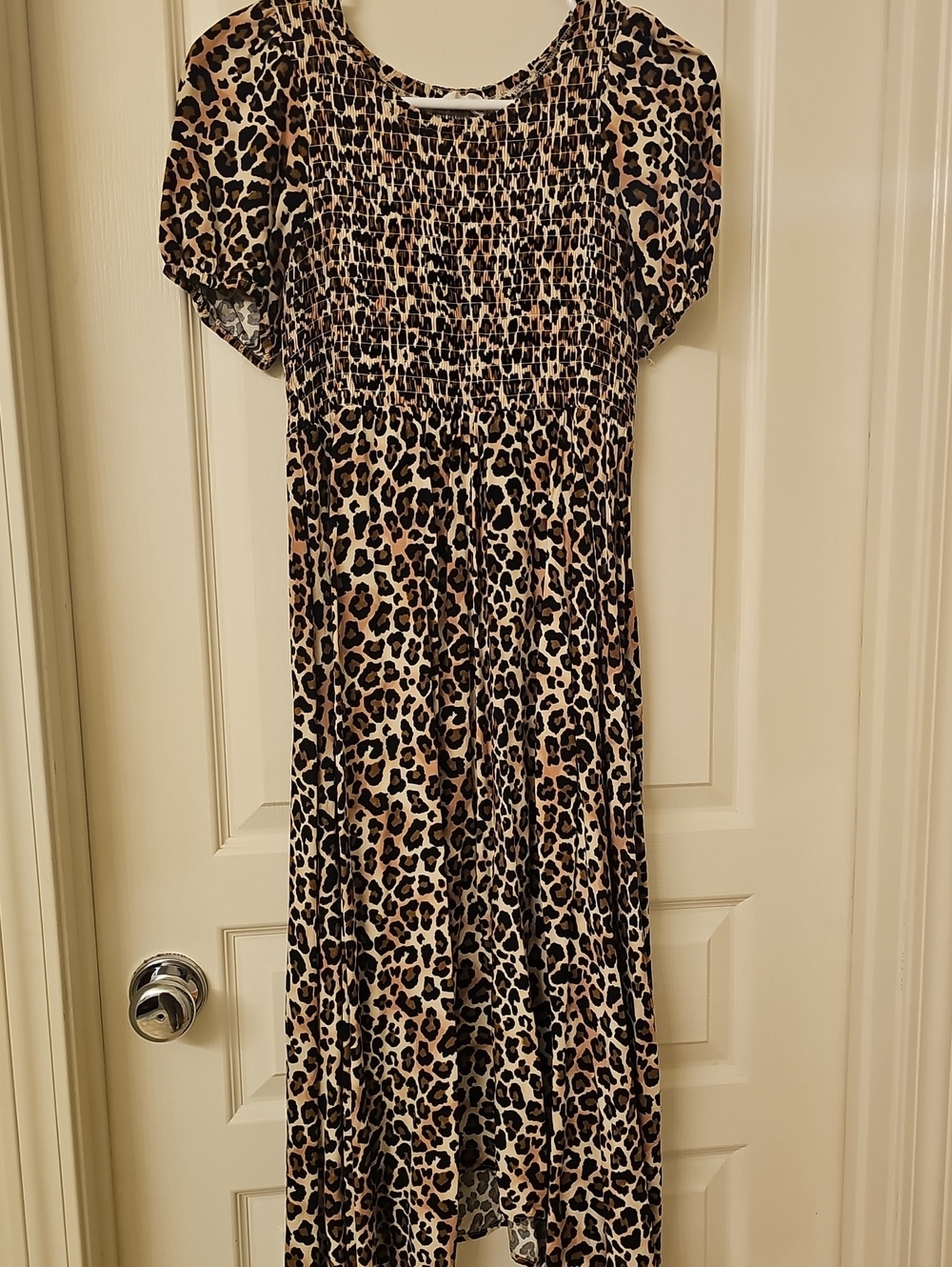 Ten Sixty Sherman Leopard Print Midi Smocked Dress in Brown and Black